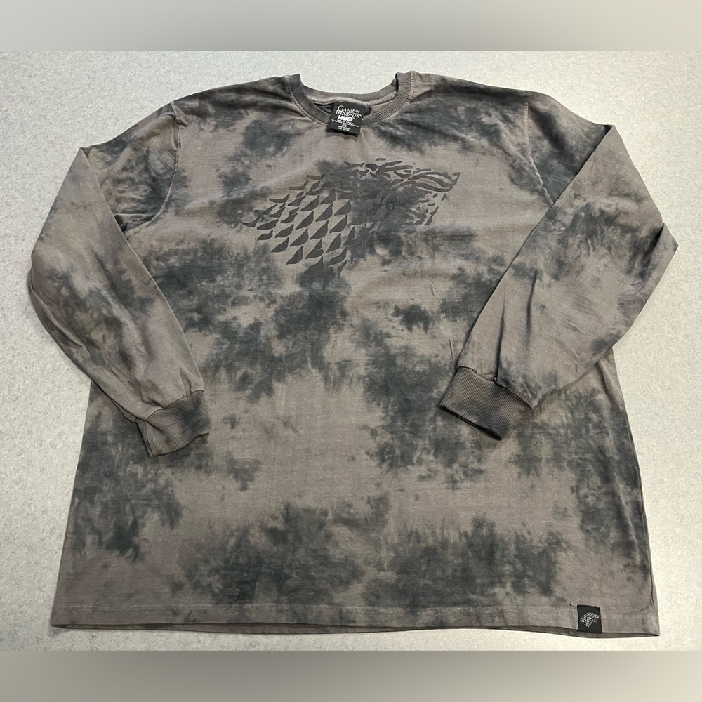 Game of Thrones (2019 HBO) House Stark Direwolf Long Sleeve Tie-Dye Shirt—2XL